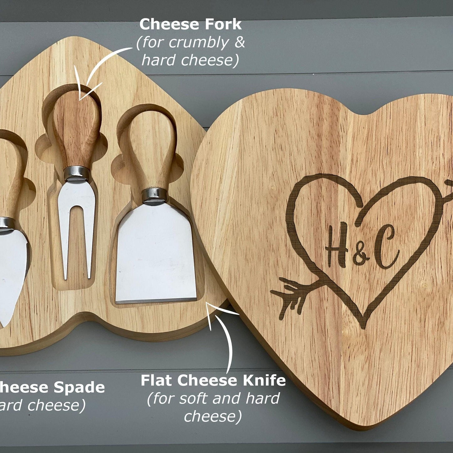 Heart Arrow Valentine's Day Heart Shape Cheese Board Set - Personalised Gift