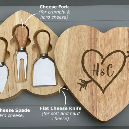 Heart Arrow Valentine's Day Heart Shape Cheese Board Set - Personalised Gift