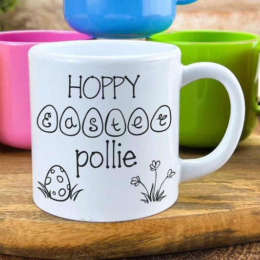 Hoppy Easter 6oz Polymer Toddler Unbreakable Mug Personalised Colourful Egg
