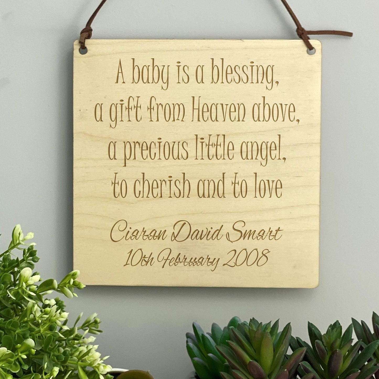 New Baby Personalised Gift - A Baby is a Blessing Ply Plaque - Christening - Hanging Plaque Nursery Decor