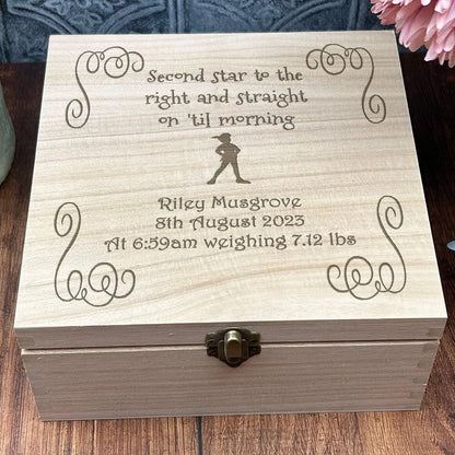 Peter Pan Quote Wooden Memory Keepsake Box - Personalised Christening / New Baby Gift