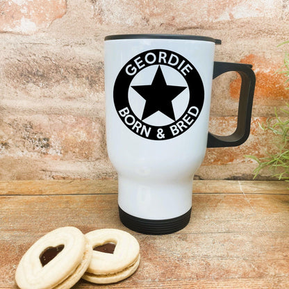 Geordie Born & Bred Star - Newcastle Geordie Dialect - Personalised Travel Mug