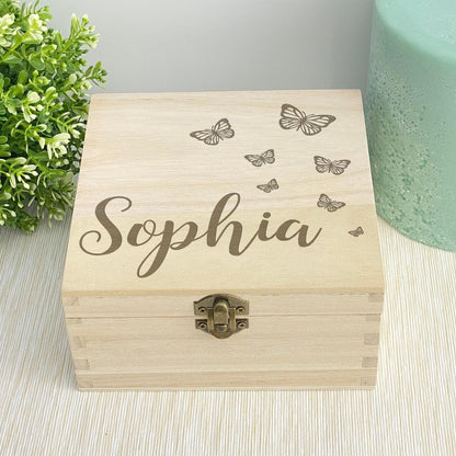Butterfly Design Wooden Memory Keepsake Box Personalised Gift
