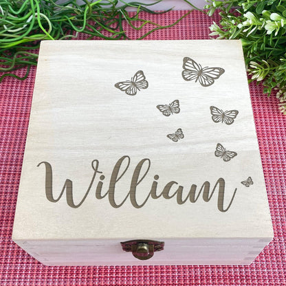 Butterfly Design Wooden Memory Keepsake Box Personalised Gift