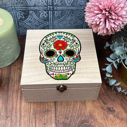 Sugar Skull Colourful Wooden Box Mexico Mexican Day Of The Dead All Souls Gift Trinket Memory Box Storage Christmas Gift Birthday Present