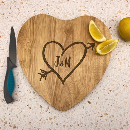 Heart Cupid Arrow & Initials - Personalised Engraved Chopping Board  - Valentines Gift