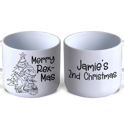 Merry Rex-Mas Dinosaur T Rex Christmas Personalised Mug for Toddlers 6oz Polymer Unbreakable Child Safe Gift