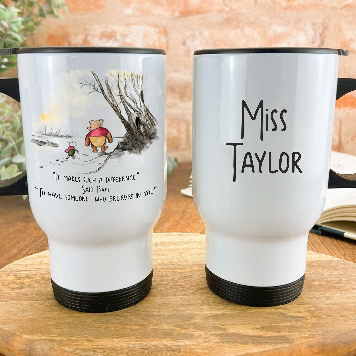 Pooh Bear & Piglet Disney Teacher Personalised Travel Mug