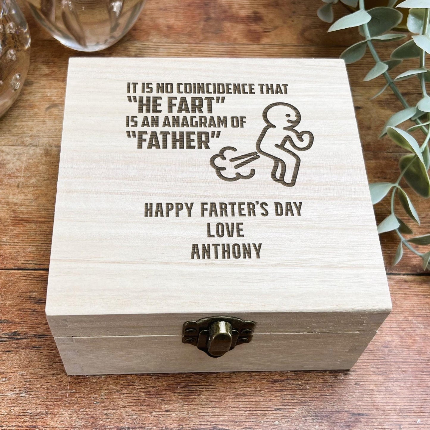 a wooden box with a picture of a father's day message