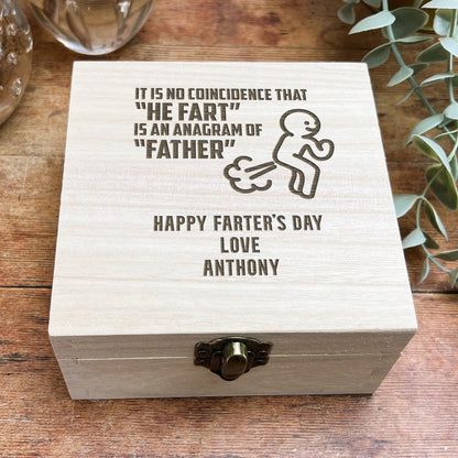 a wooden box with a picture of a father's day message