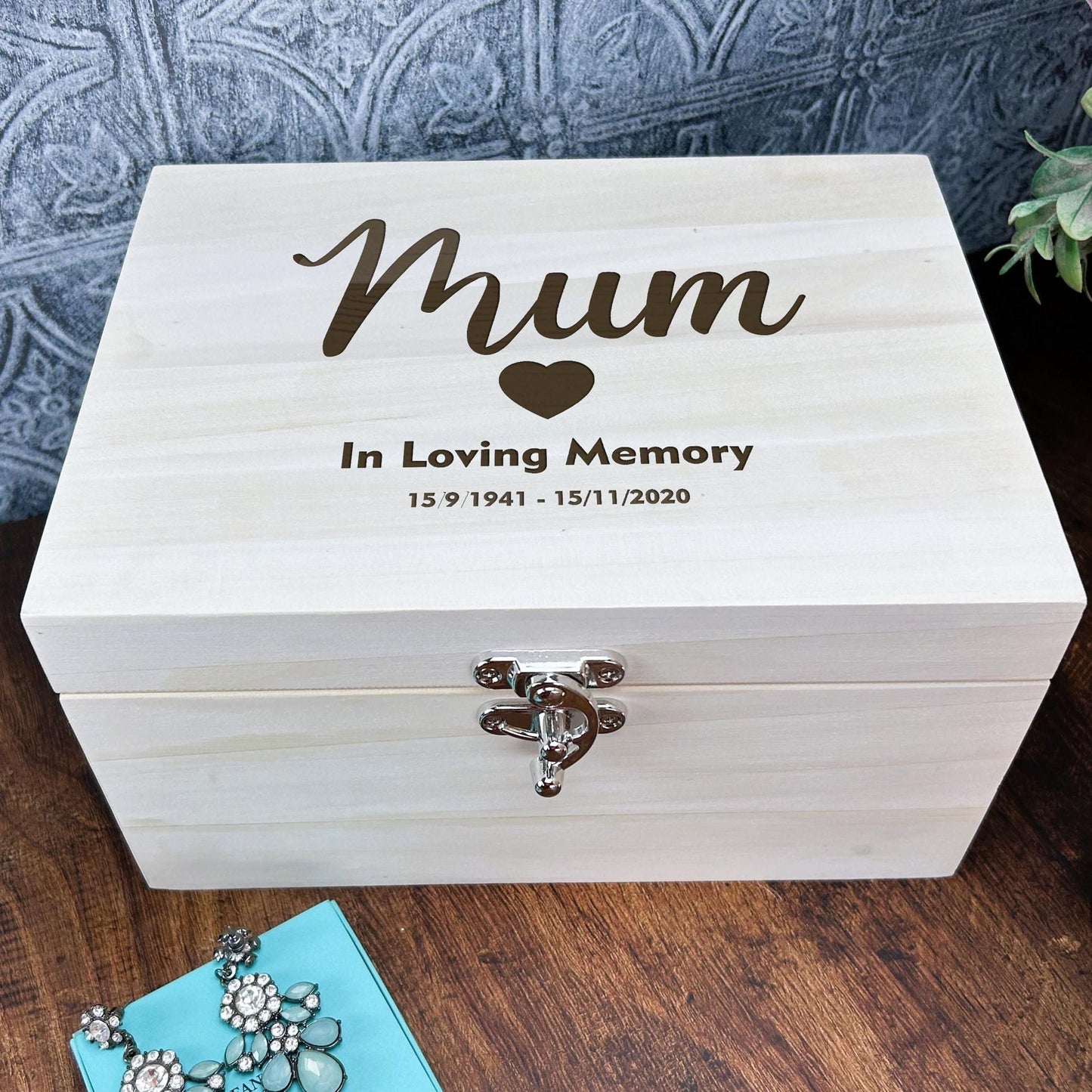 Remembrance Personalised Wooden Memory Keepsake Box - Heart, Name & Date