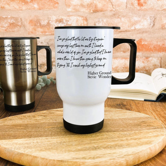 Stevie Wonder Higher Ground Music Lyrics Travel Mug Personalised Gift