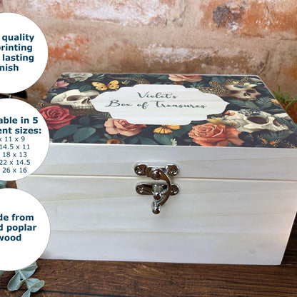 Gothic Skull & Roses Personalised Memory Box - Trinkets and Keepsakes - Birthday Christmas Gift - Unique Unusual Present