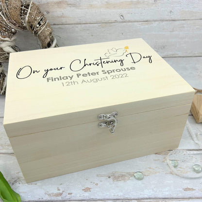 On Your Christening Day New Baby Personalised Wooden Memory Box Gift
