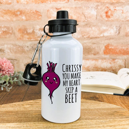 Beetroot Heart Skip A Beet Beat Funny Personalised Slim Water Bottle Valentine's Day Boyfriend Girlfriend Gift