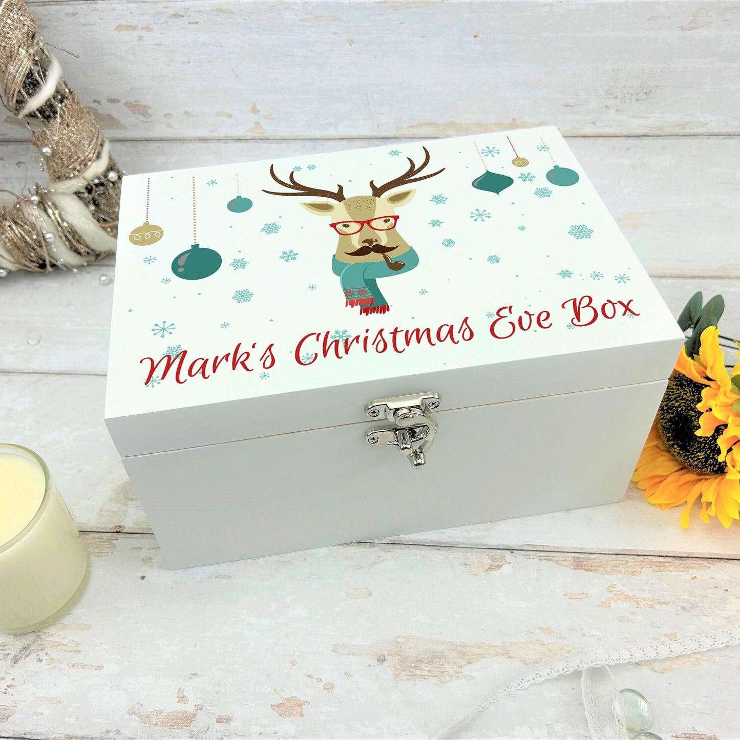 Hipster Reindeer Christmas Eve Treat Box - XMAS Deer Rudolf Personalised Gift