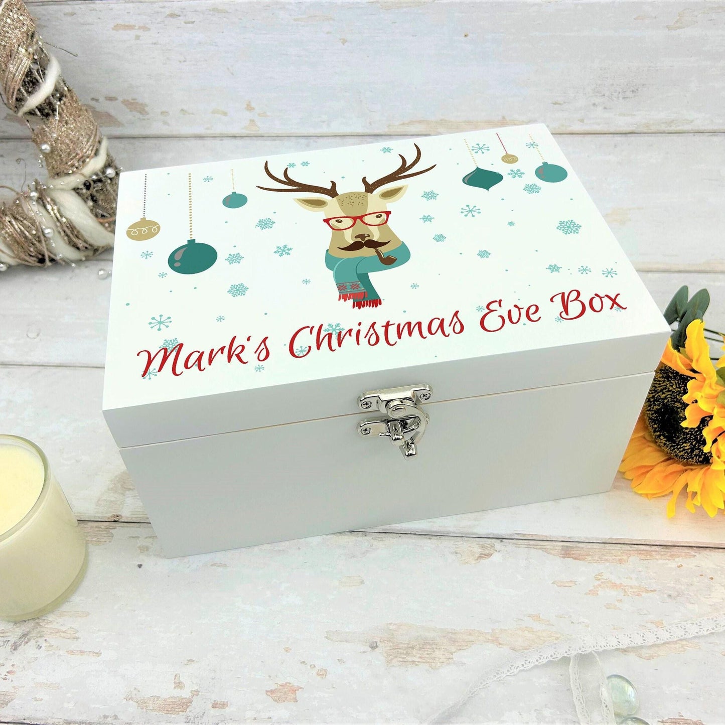 Hipster Reindeer Christmas Eve Treat Box - XMAS Deer Rudolf Personalised Gift