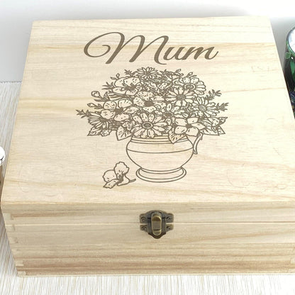 Vase of Flowers Design Wooden Memory Keepsake Box Personalised Gift