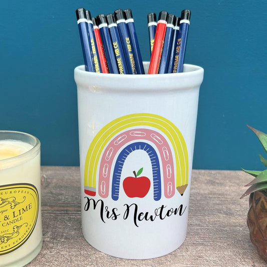Teacher Rainbow End of Term School Thank You Pen Pencil Pot Personalised  Gift