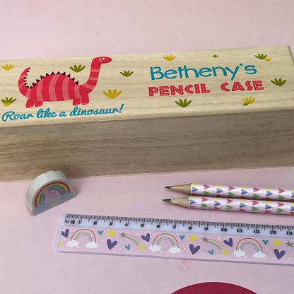 Dinosaur Printed Personalised Wooden Box - Pencil Case School Stationery Birthday Gift