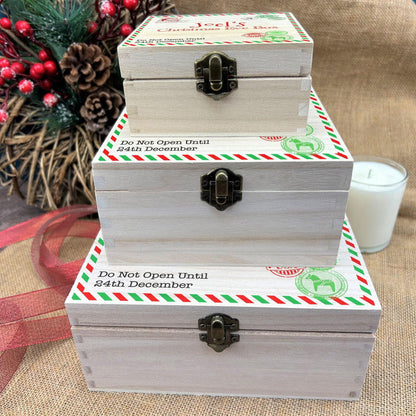 Postcard Letter From Santa Clause Wooden Christmas Eve Personalised Treat Box
