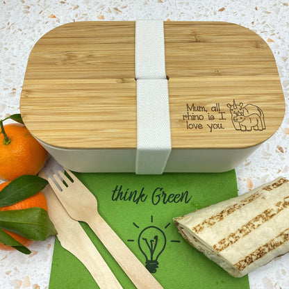 All Rhino Is I Love You Mum - Personalised Bamboo Eco Friendly Lunch Box - Mother's Day Gift