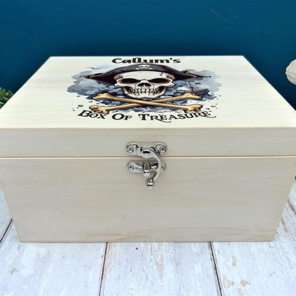 Pirate Treasure Chest Printed Skull & Crossbones Children's Personalised Wooden Box