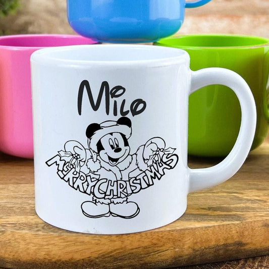 Mickey Mouse Disney Merry Christmas Personalised Mug for Toddlers 6oz Polymer Unbreakable Child Safe Gift