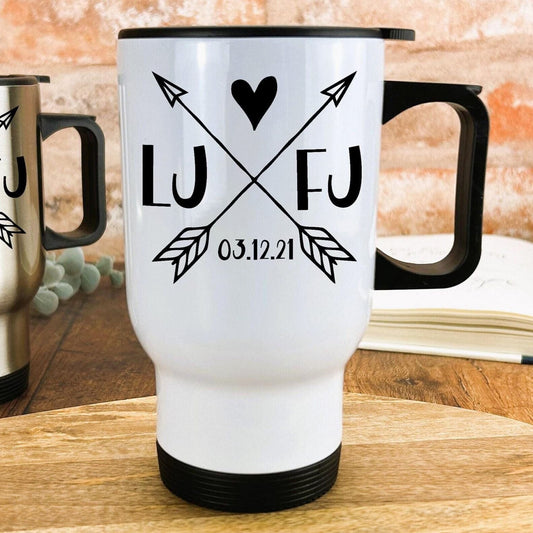 Arrows Initials Date Personalised Travel Mug Valentine's Day Gift