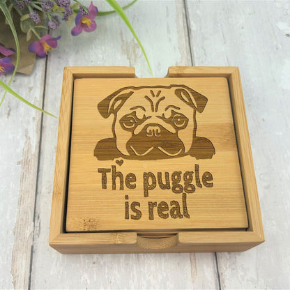 Pug Dog Engraved Bamboo Coaster Set New Home Décor House Warming Gift Christmas Gift Birthday Present Pug Life