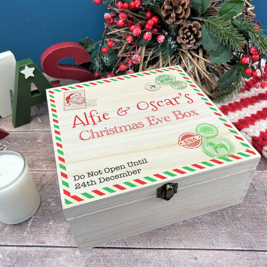 Postcard Letter From Santa Clause Wooden Christmas Eve Personalised Treat Box