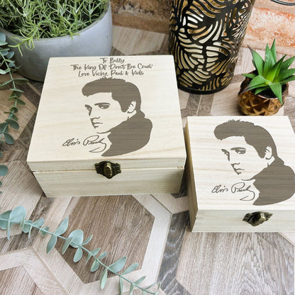Elvis Presley Engraved Wooden Trinket Jewellery Memory Memories Box Christmas Gift Birthday Present