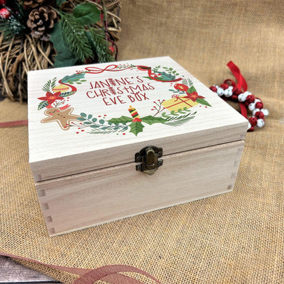 Wreath Personalised Wooden Christmas Eve Box