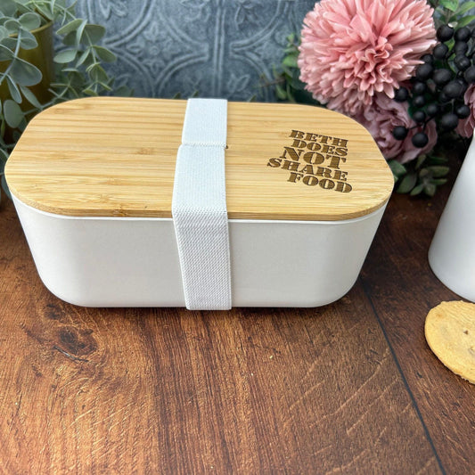 Does not share food Personalised Bamboo Eco Friendly Lunchbox - School Work Packed Lunch
