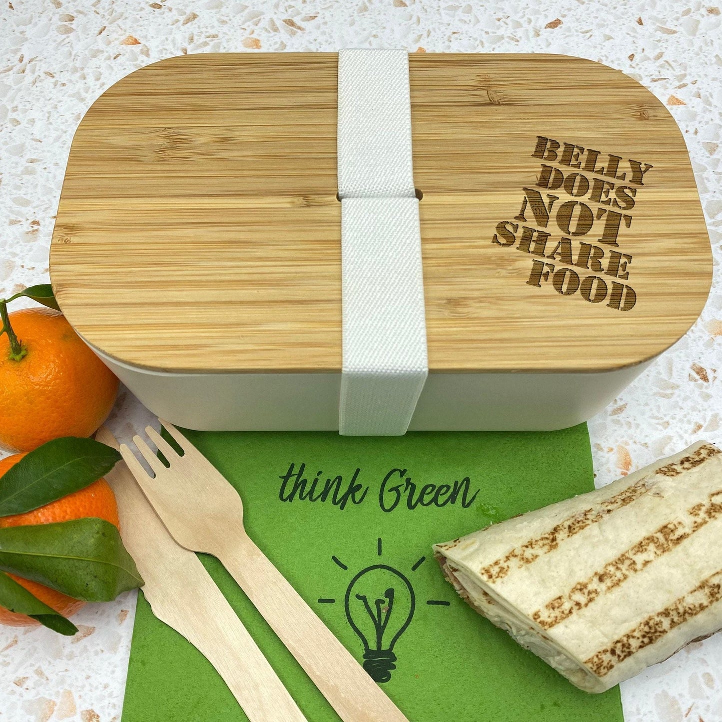 Does not share food Personalised Bamboo Eco Friendly Lunchbox - School Work Packed Lunch
