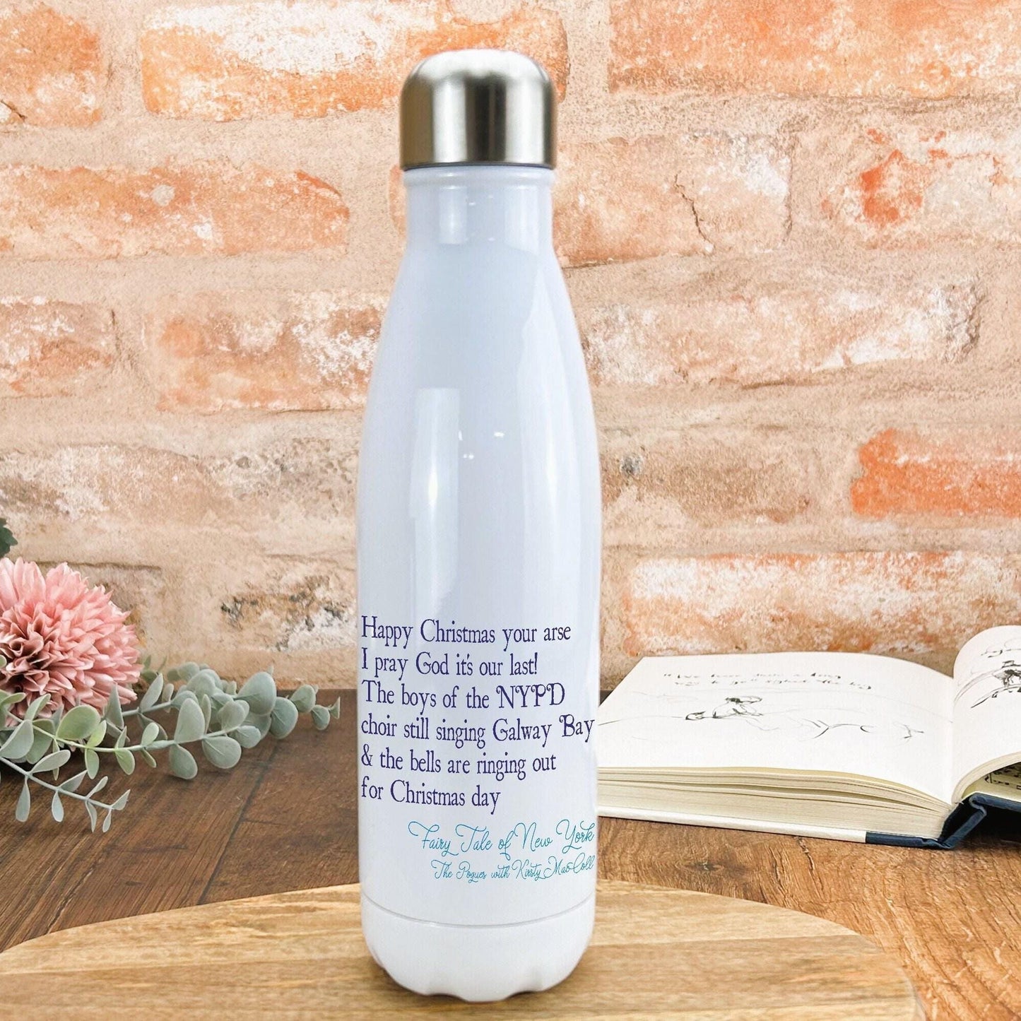 The Pogues Fairytale of New York Christmas Song Lyrics Water Bottle