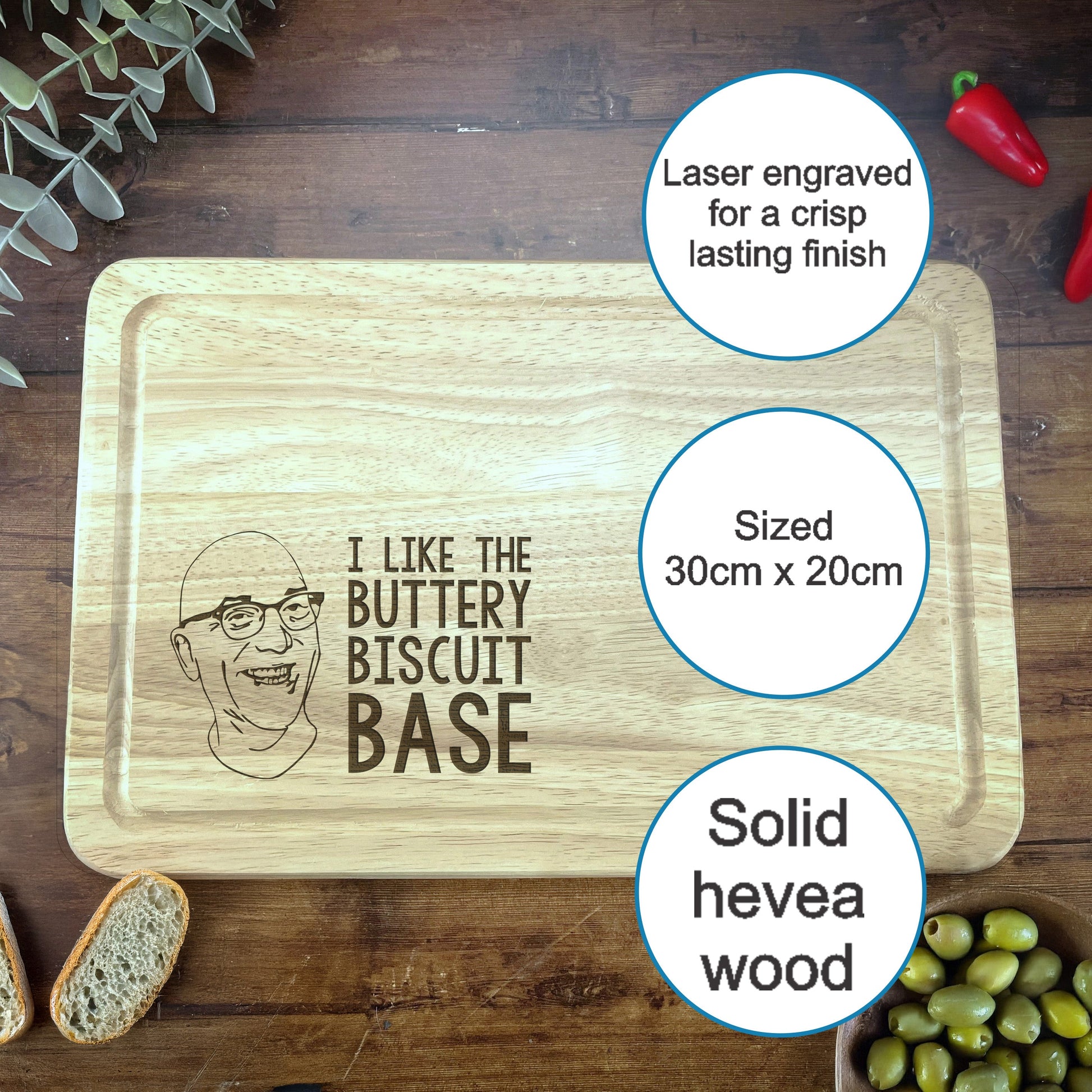 a cutting board with a picture of a man's face on it