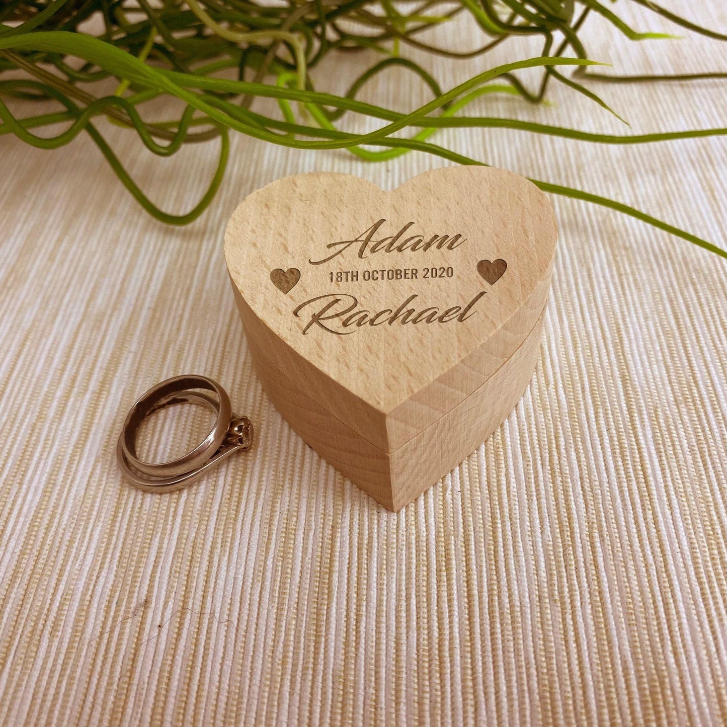 Names and Date Wedding Ring Carrier Heart Box Personalised Engagement Gift