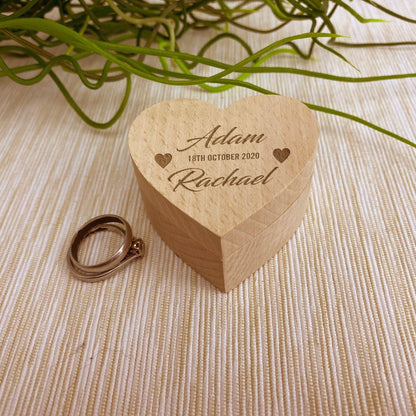 Names and Date Wedding Ring Carrier Heart Box Personalised Engagement Gift