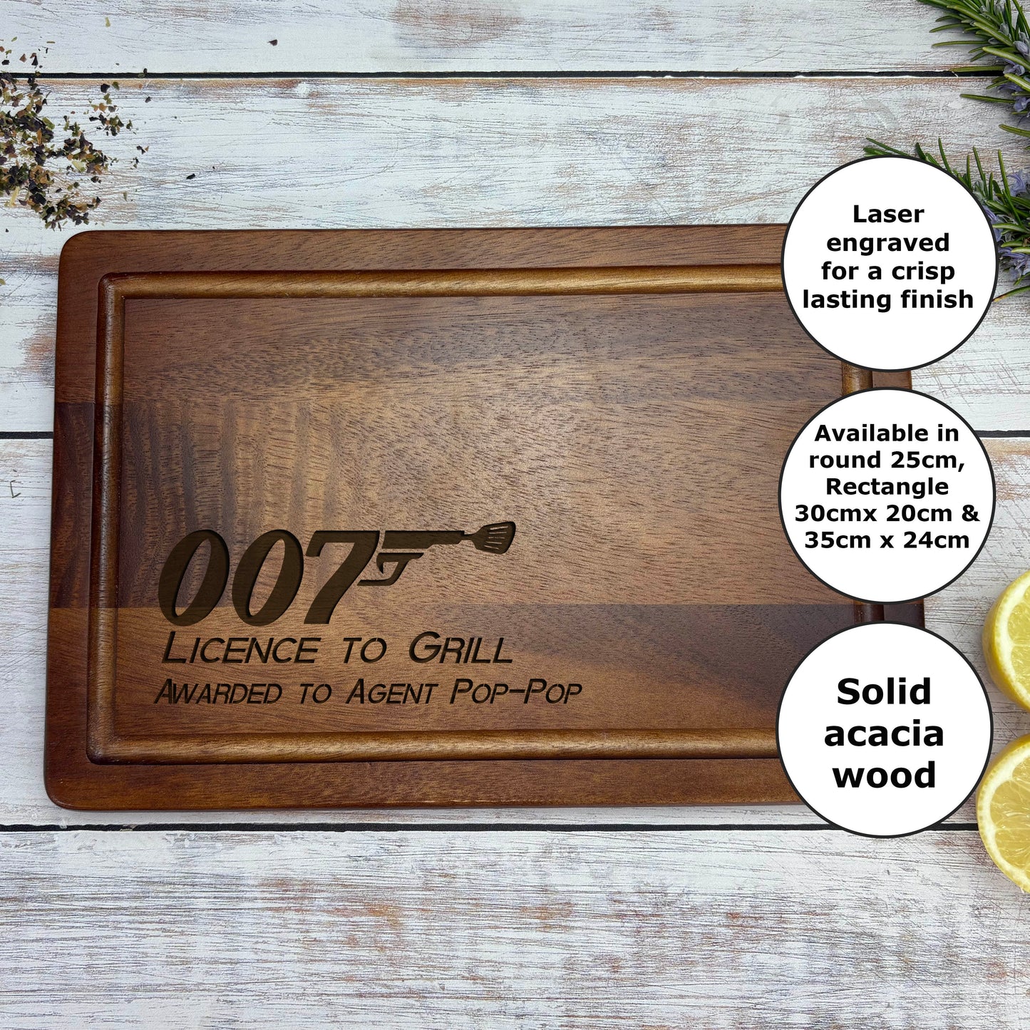 Licence To Grill 007 James Bond Personalised Chopping Board Father's Day Gift