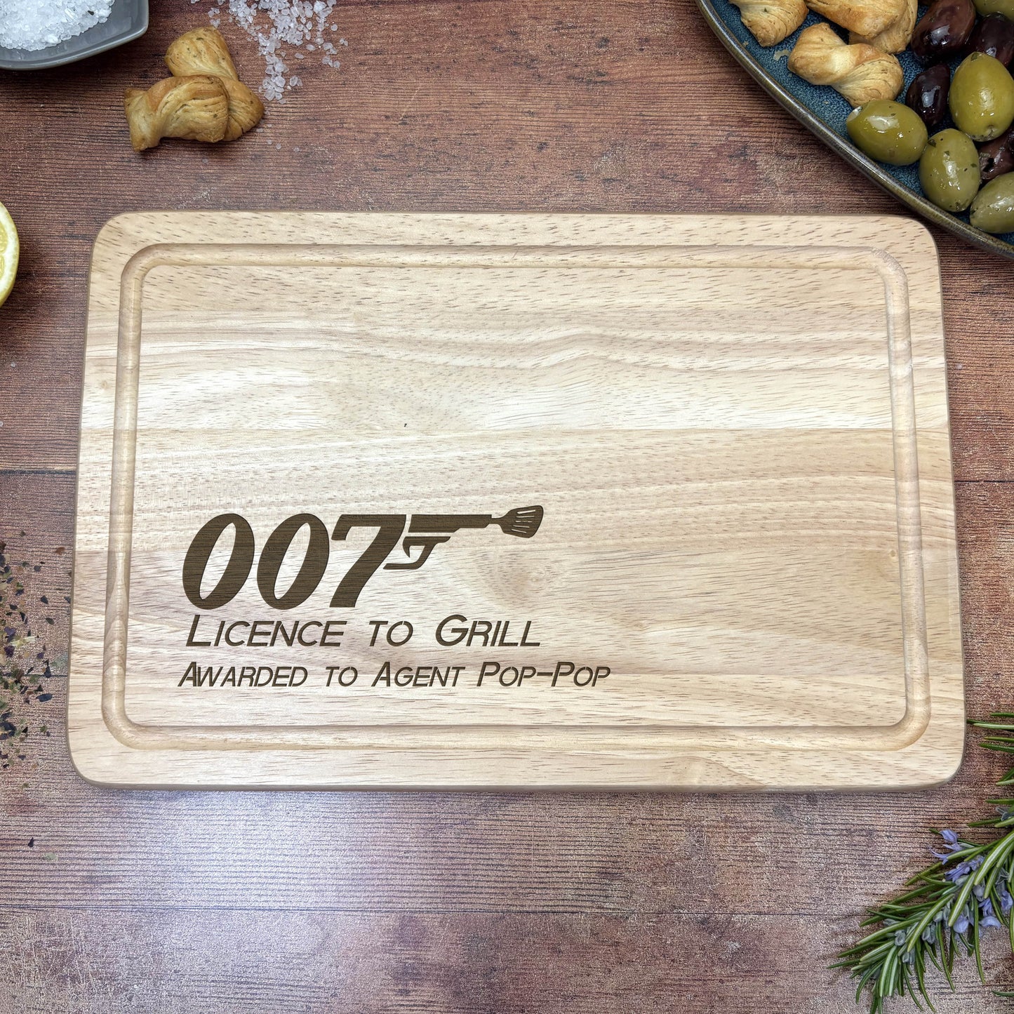 Licence To Grill 007 James Bond Personalised Chopping Board Father's Day Gift