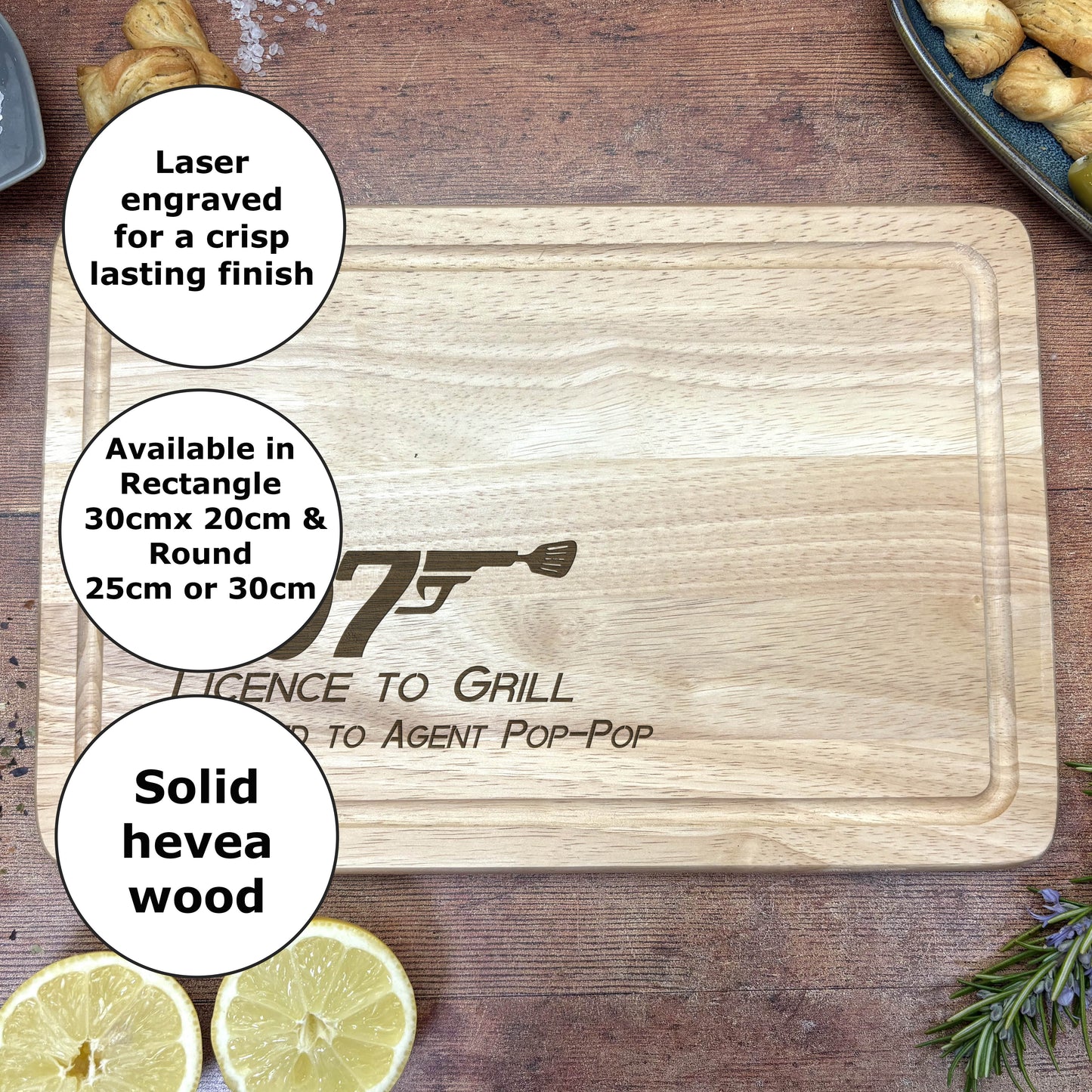 Licence To Grill 007 James Bond Personalised Chopping Board Father's Day Gift