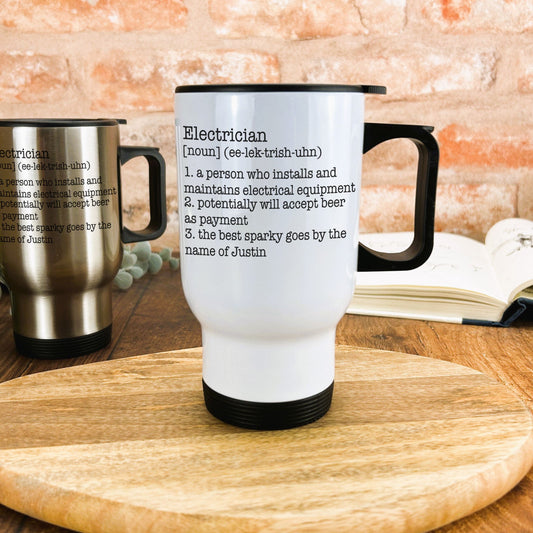 Electrician Definition Travel Mug Personalised Gift Trade Builder Tradesman Worksite New Job Profession