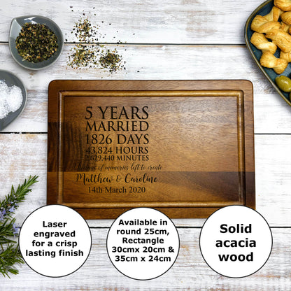 5 Years Married Personalised Wooden Chopping Board - Fifth Anniversary Gift
