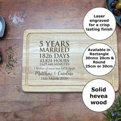5 Years Married Personalised Wooden Chopping Board - Fifth Anniversary Gift