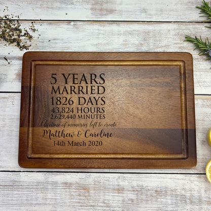5 Years Married Personalised Wooden Chopping Board - Fifth Anniversary Gift