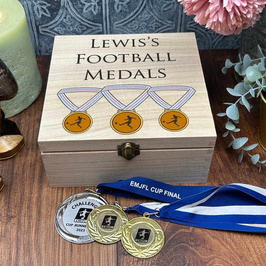 Medal Storage Wooden Box Colour Printed Sports Person Personalised Gift