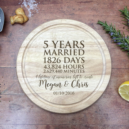 5 Years Married Personalised Wooden Chopping Board - Fifth Anniversary Gift