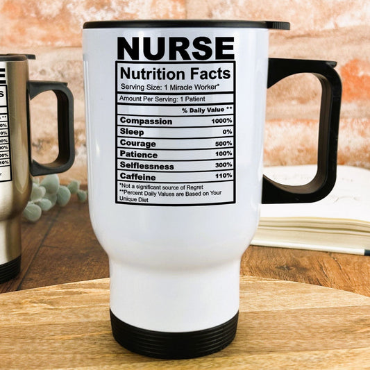 Nurse Nutrition Facts Travel Mug Personalised Gift NHS Hero Worker New Job Profession