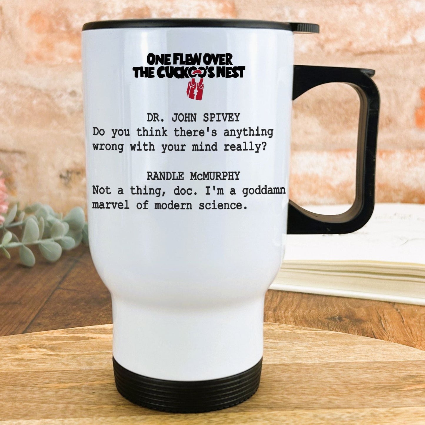 One Flew Over the Cuckoo's Nest Travel Mug Quote Personalised Movie Gift Film Cinema Jack Nicholson Screenplay style